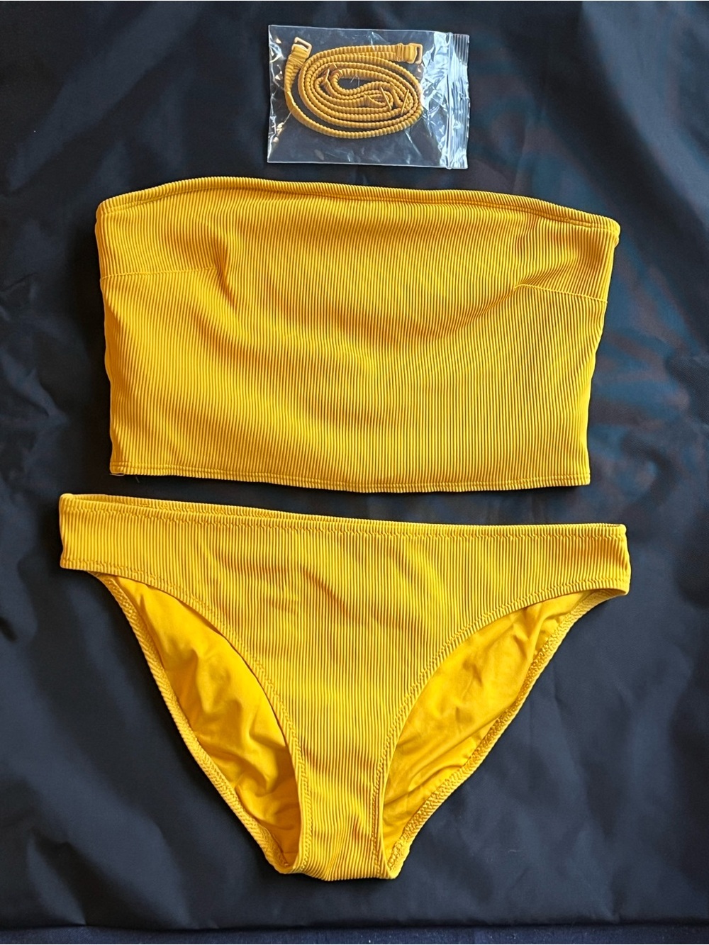 aerie Bright Yellow Ribbed Bandeau Top & bottom bikini set size M